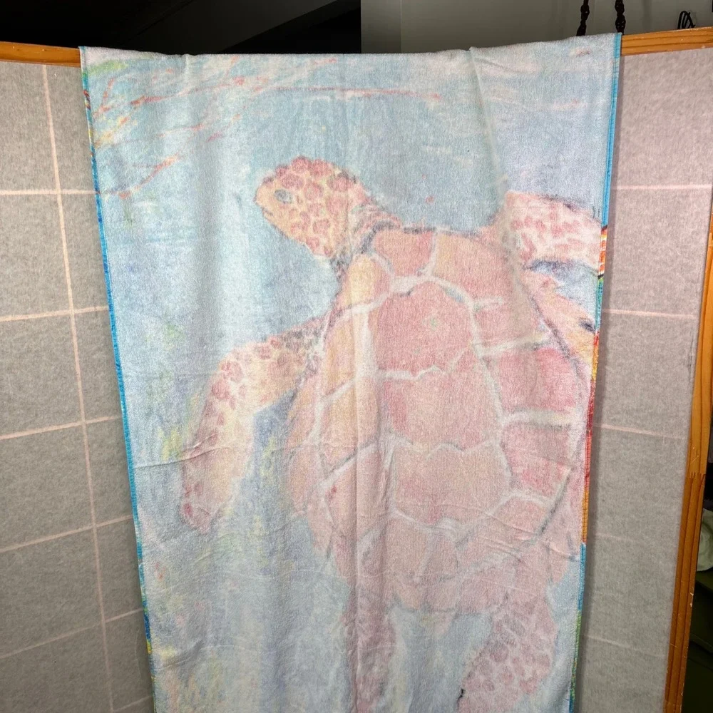 Leoma Lovegrove Beach Towel OS Blue Orange Sea‎ Turtle Florida Art Graphic Print